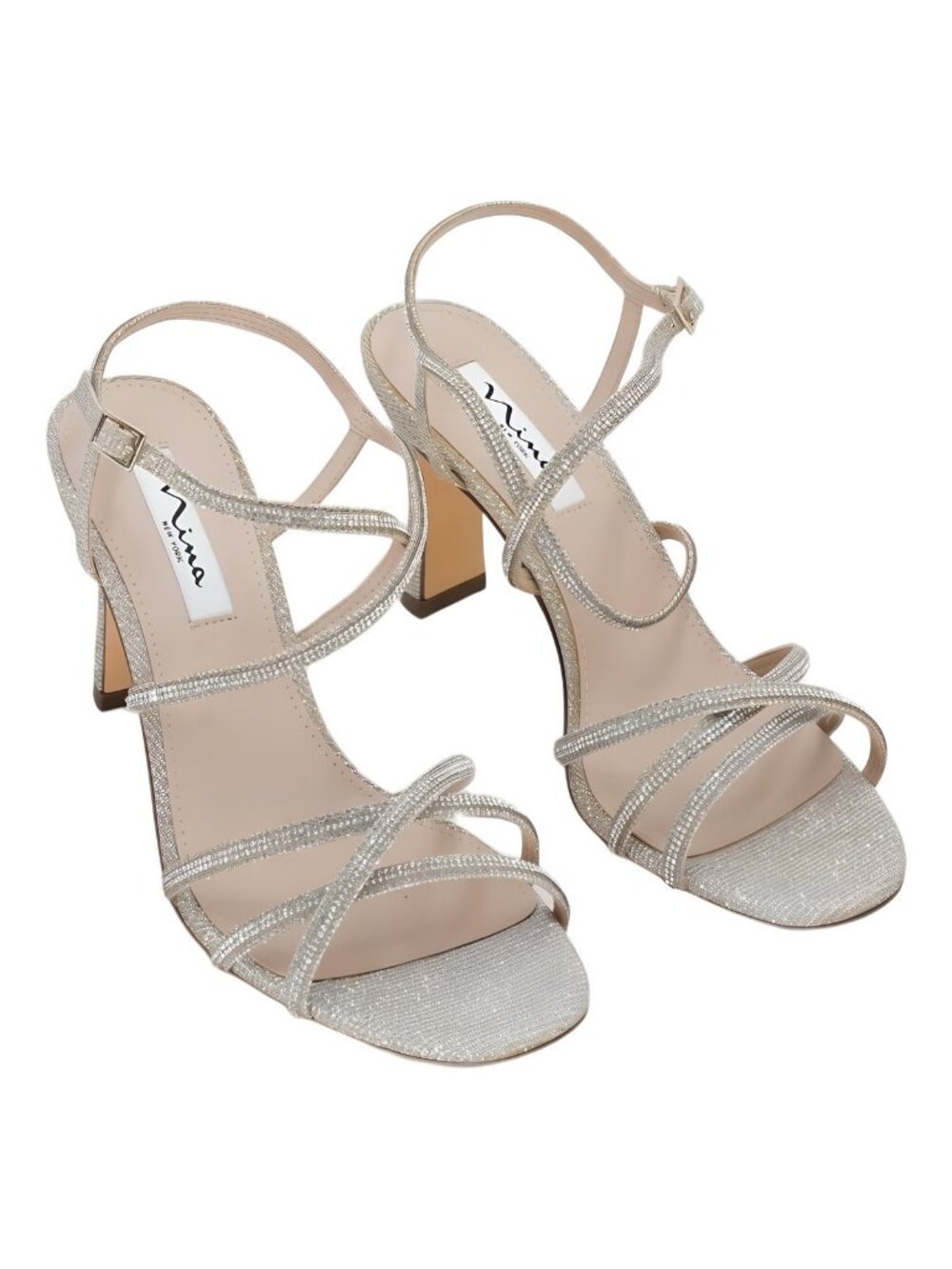 Nina Anna Crystal Embellished Strappy Dress Sandals Platino Silver Sz 9M EU 39